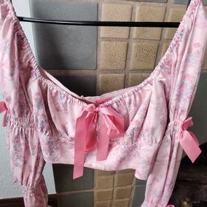 NWT Sugar Thrillz cropped bow blouse XL